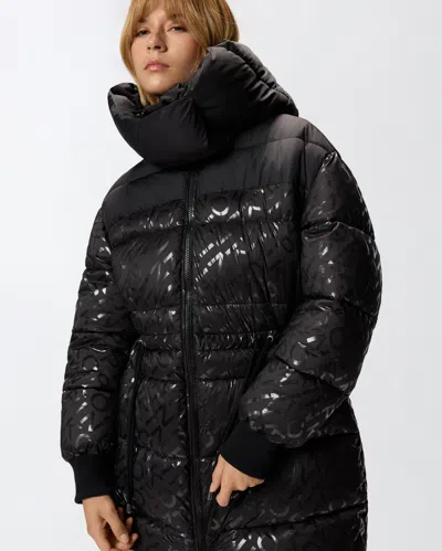 Pinko Technical Canvas Down Jacket With Logo Print In Black
