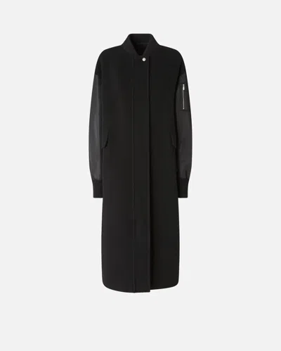 Pinko Long Bomber Coat In Wool And Nylon In Black