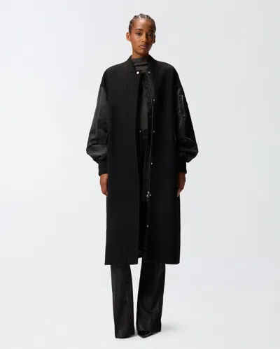 Pinko Long Bomber Coat In Wool And Nylon In Black