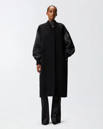 Pinko Long Bomber Coat In Wool And Nylon In Black