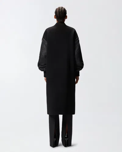 Pinko Long Bomber Coat In Wool And Nylon In Black