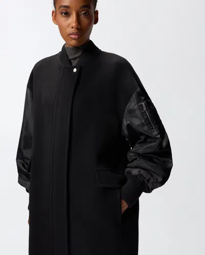 Pinko Long Bomber Coat In Wool And Nylon In Black