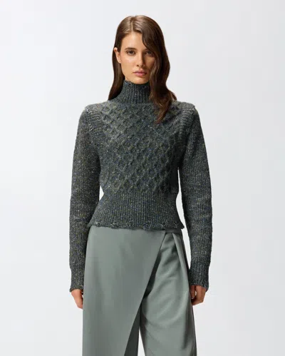 Pinko Knit Turtleneck With Cable Stitch In Gray