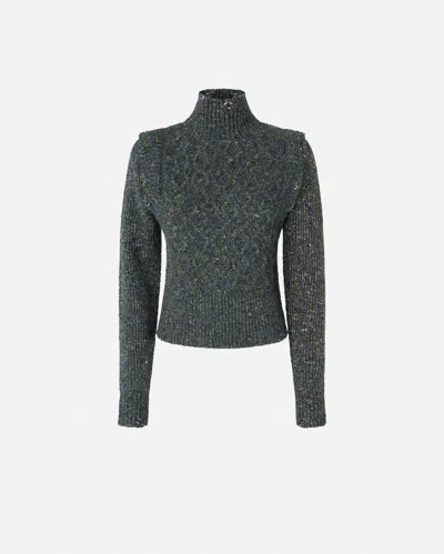 Pinko Knit Turtleneck With Cable Stitch In Gray