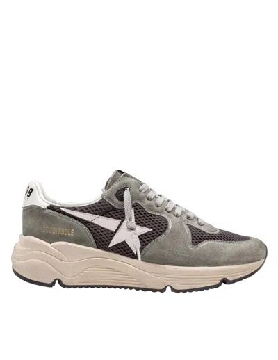 Golden Goose Running Sole In Green Suede With White Leather Star And Heel In Green