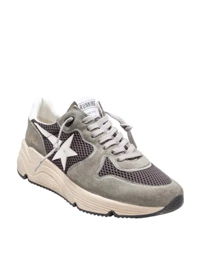 Golden Goose Running Sole In Green Suede With White Leather Star And Heel In Green