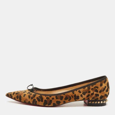 Pre-owned Christian Louboutin Brown/black Leopard Print Suede Hall Smoking Slippers Size 41