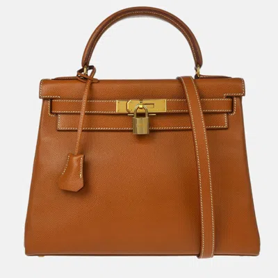 Pre-owned Hermes Kelly 28 Retourne Gold Courchevel 2way Handbag