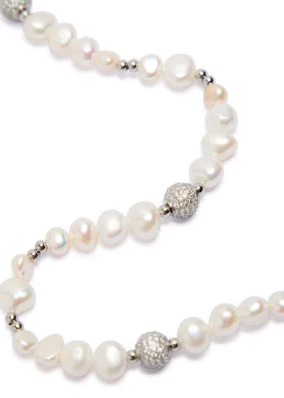 Craftd Iced Pearl And Rhodium-plated Necklace In Silver