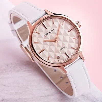 Casio Sheen Minimalistic Rhombus Analog Watch 'gold Pale Pink' In Purple