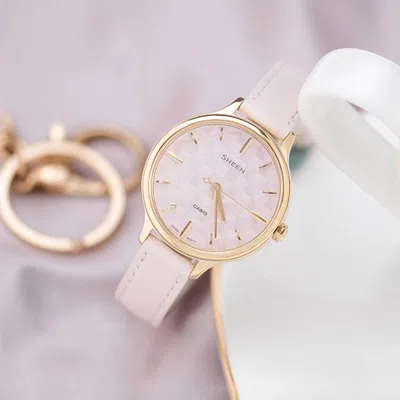 Casio Sheen Minimalistic Rhombus Analog Watch 'gold Pale Pink' In Purple