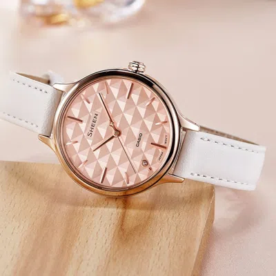 Casio Sheen Minimalistic Rhombus Analog Watch 'gold Pale Pink' In Purple