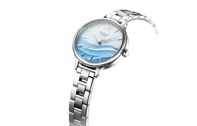 Casio Sheen Series Sea Wave Subject Stylish Simplicity Blue Lens Gradient Blue Sapphire Crystal In Metallic
