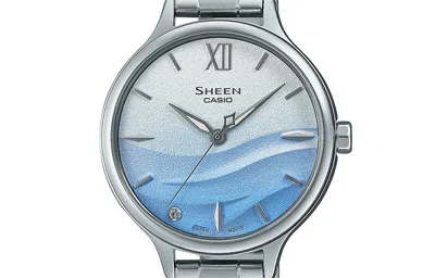 Casio Sheen Series Sea Wave Subject Stylish Simplicity Blue Lens Gradient Blue Sapphire Crystal In Metallic