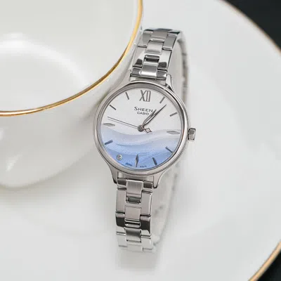 Casio Sheen Series Sea Wave Subject Stylish Simplicity Blue Lens Gradient Blue Sapphire Crystal In Metallic
