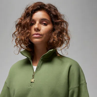 Air Jordan (wmns)  Flight Fleece 1/4 Zip Top 'sky J Light Olive' In Green
