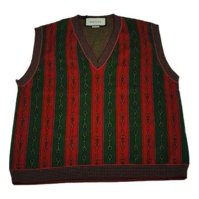 Gucci Horsebit Chain Print V-neck Vest 'red Green' In Gold
