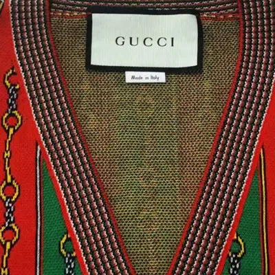 Gucci Horsebit Chain Print V-neck Vest 'red Green' In Gold