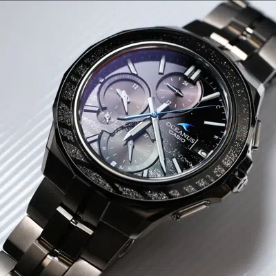 Casio Waterproof Sapphire Crystal Solar Powered Stainless Steel Strap Quartz Sports Mens Black Analo In Metallic