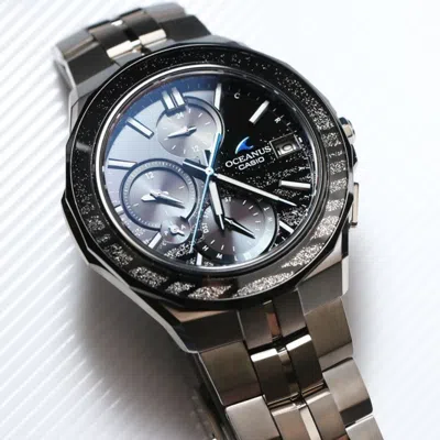 Casio Waterproof Sapphire Crystal Solar Powered Stainless Steel Strap Quartz Sports Mens Black Analo In Metallic