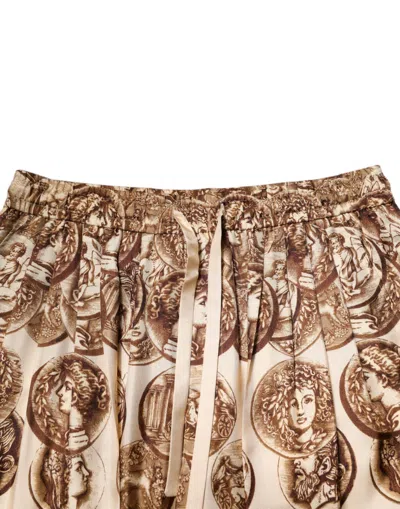 Dolce & Gabbana Beige Coin Print Silk Twill Men Jogger Pants In Brown