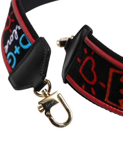 Dolce & Gabbana Black Cotton Printed Women Bag Accessory Shoulder Women's Strap In Black
