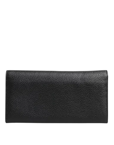 Dolce & Gabbana Black Leather Trifold Logo Plaque Card Holder Women's Wallet In Black