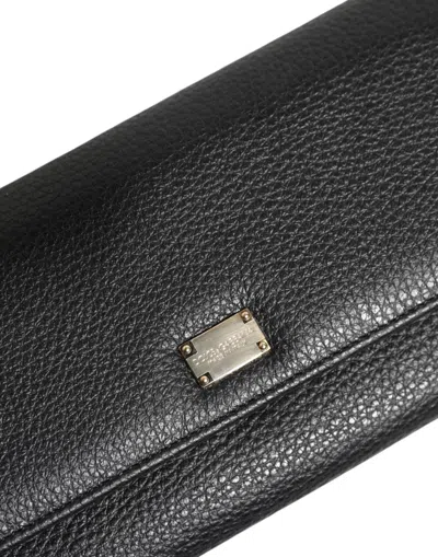 Dolce & Gabbana Black Leather Trifold Logo Plaque Card Holder Women's Wallet In Black