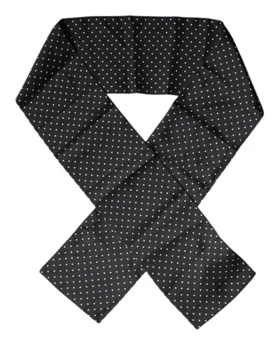 Pre-owned Dolce & Gabbana Black Polka Dots Silk Skinny Neck Wrap Men's Scarf ()