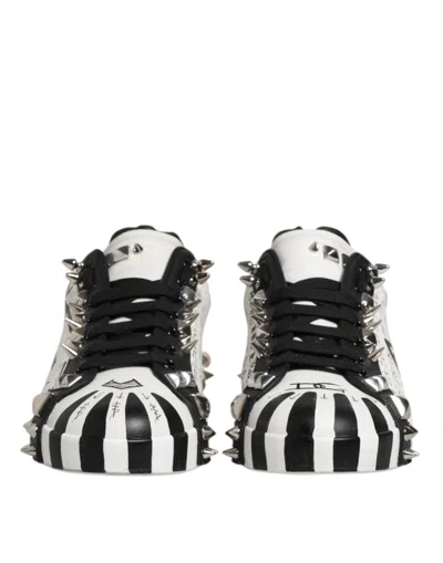 Pre-owned Dolce & Gabbana Black White Studded Low Top Sneakers Men's Shoes () In Multi
