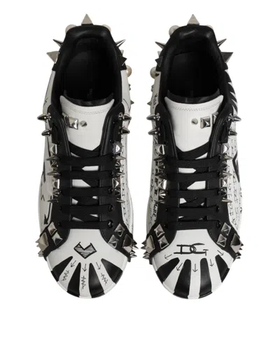 Pre-owned Dolce & Gabbana Black White Studded Low Top Sneakers Men's Shoes () In Multi