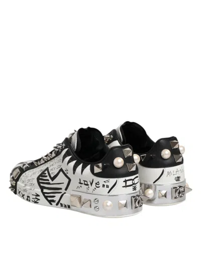 Pre-owned Dolce & Gabbana Black White Studded Low Top Sneakers Men's Shoes () In Multi