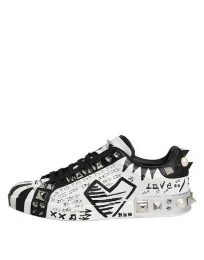 Pre-owned Dolce & Gabbana Black White Studded Low Top Sneakers Men's Shoes () In Multi