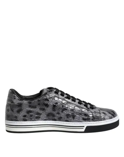 Pre-owned Dolce & Gabbana Gray Leather Leopard Low Top Sneakers Men's Shoes () In Multi