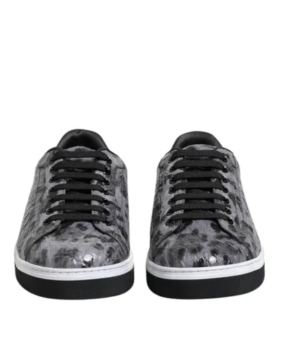 Pre-owned Dolce & Gabbana Gray Leather Leopard Low Top Sneakers Men's Shoes () In Multi