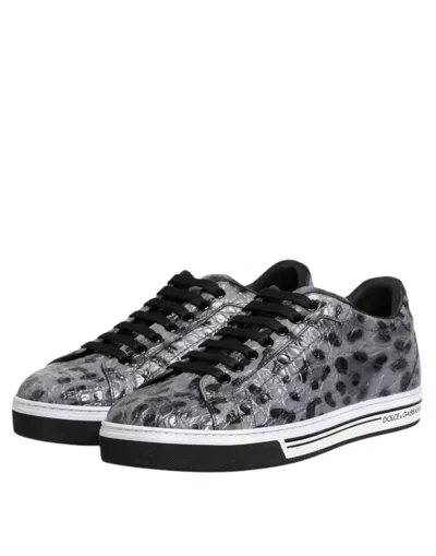 Pre-owned Dolce & Gabbana Gray Leather Leopard Low Top Sneakers Men's Shoes () In Multi