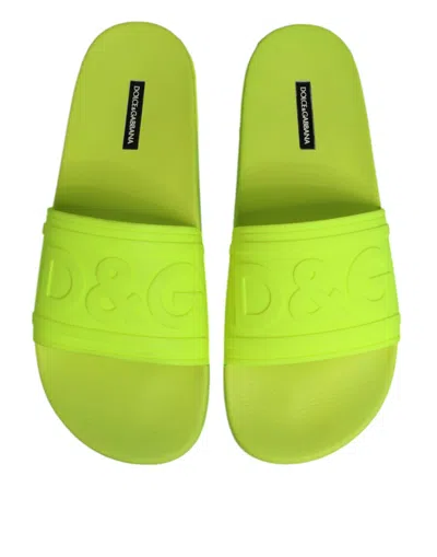 Dolce & Gabbana Green Rubber Slides Sandals Beachwear Men's Shoes In Green