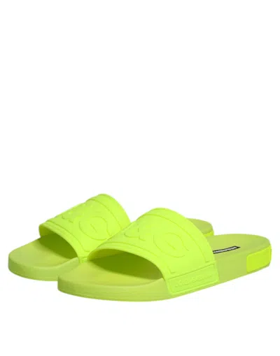 Dolce & Gabbana Green Rubber Slides Sandals Beachwear Men's Shoes In Green