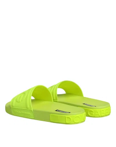 Dolce & Gabbana Green Rubber Slides Sandals Beachwear Men's Shoes In Green