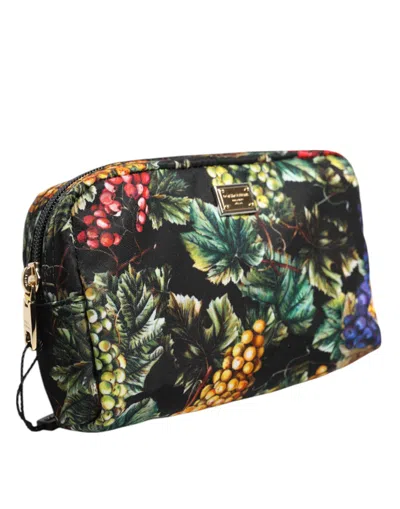 Dolce & Gabbana Multicolor Grape Print Clutch Logo Plaque Pouch Women's Bag