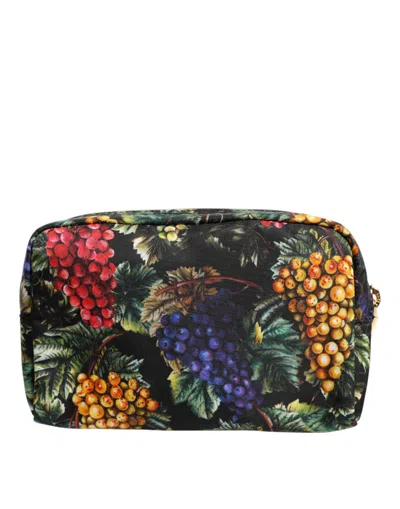 Dolce & Gabbana Multicolor Grape Print Clutch Logo Plaque Pouch Women's Bag