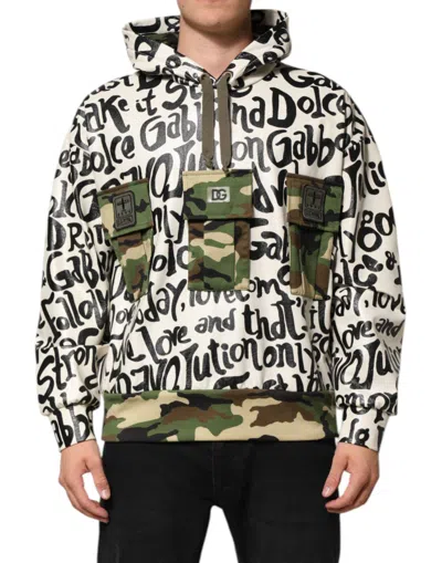 Dolce & Gabbana All-over Logo Hooded Sweatshirt With Camo Pockets In Multi