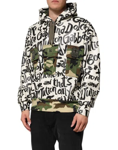 Dolce & Gabbana All-over Logo Hooded Sweatshirt With Camo Pockets In Multi