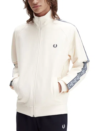 Fred Perry High Collar Track Jacket With Side Stripes In Neutral