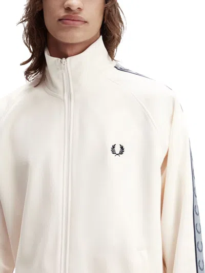 Fred Perry High Collar Track Jacket With Side Stripes In Neutral