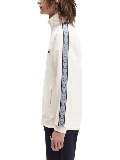 Fred Perry High Collar Track Jacket With Side Stripes In Neutral