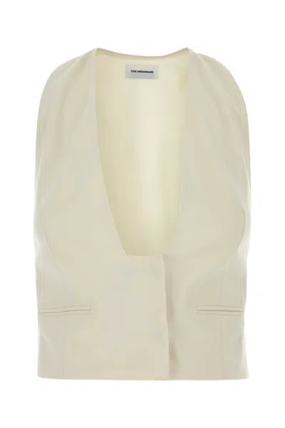 The Andamane Stretch Gabardine Sleeveless Deep V-neck Vest In White