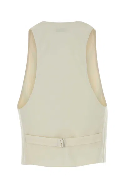 The Andamane Stretch Gabardine Sleeveless Deep V-neck Vest In White