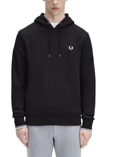 Fred Perry Black Hoodie With Embroidered Laurel Wreath In Black