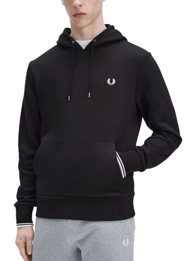 Fred Perry Black Hoodie With Embroidered Laurel Wreath In Black